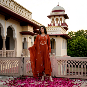 Conjunto de Kurta Étnica Tradicional India para Mujer, Seda Chanderi, Largo Regular, Corte Regular, Estilo Casual, para Todas las Temporadas, Bodas, Sol - Product Image 1