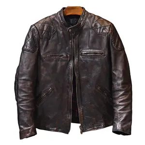 New Fashion Distressed Vintage Leather Jacket Men - Genuine Lambskin Mens Leather Jacket Brown With Top Quality Material