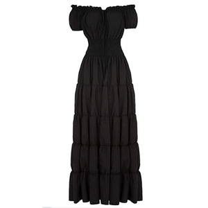 Kadın rönesans İrlanda elbise kapalı omuz ortaçağ köylü elbise korsan kostüm Wench Retro kıyafeti önlüklü bel Maxi uzun elbise - Product Image 5