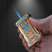 Briquet à cigare électrique JIFENG JF-092, design Dragon, style luxueux, métal doré, torche simple au butane, durable, boutique