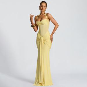 Y1329 <span class=keywords><strong>moda</strong></span> all'ingrosso nuove donne cravatta al collo tinta unita maglia trasparente Sexy nastro abito - Product Image 1