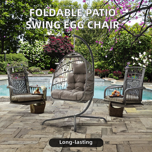 Sedia a dondolo moderna e pieghevole in rattan PE a forma di uovo, per camera da letto, giardino, patio, con supporto in metallo, per 2 persone, arredamento per camera da letto - Product Image 3