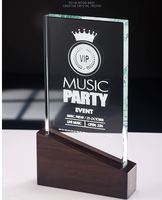 Trophée en verre cristal personnalisé avec gravure et impression UV 2026, avec base en bois, pour cadeaux promotionnels et de bienvenue
