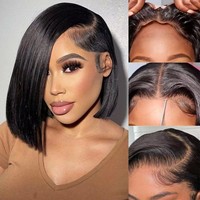 Unité de cheveux naturels Remy non traités 13x6 haute définition sans adhésif, coupe courte, avec double trame soyeuse 5x5, cheveux vietnamiens 13x4