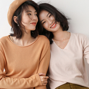 Brand New Womens Sweaters Bottoms <strong>Ladys</strong> Women Sweater <strong>Thin</strong> Long-Sleeved O-Neck V-Neck Wool Woman Sweaters Knit Pullover <strong>Jumper</strong> - Product Image 2