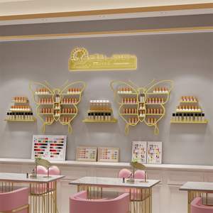 Étagère murale en fer forgé en forme de papillon pour salon de beauté, étagère nano dorée, présentoir pour vernis à ongles, blanc rose - Product Image 5