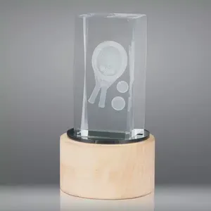 Trofeo Sportivo in Cristallo 3D con Base in Legno e Luce – Personalizzabile - Product Image 1