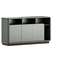 Buffet en panneaux ISO E1 P2 avec placage noyer, revêtement Taiho et laque argent titane, portes à fermeture amortie