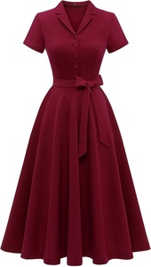 <span class=keywords><strong>Vestido</strong></span> Midi Vintage Personalizado OEM&ODM para Mujer, <span class=keywords><strong>Vestido</strong></span> <span class=keywords><strong>Casual</strong></span> de Nailon/Elastano Lavable de Manga Corta, para Cóctel, Iglesia o Eventos Casuales - Product Image 4