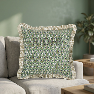 Hot Sale Ridhi Herb Green Frill Ruffles Floral Cotton Block Print Pillows Cushions Vintage Modern Luxury Throw Pillow Case Home - Product Image 3