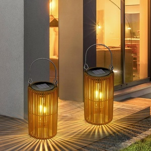 Lámparas Solares LED Modernas Personalizadas, Lámpara Colgante/de Pie de Ratán Impermeable con Panel Solar para Decoración de Jardín Exterior - Product Image 4