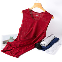 Camiseta sin mangas de gimnasio informal para hombre, tejida, 100% poliéster, de secado rápido, sin mangas, corte regular, malla de verano