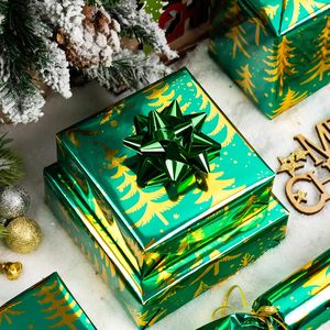 MAYPLUSS Vintage Green Christmas Wrapping Paper Roll 17 Inch X 33 Feet Metallic Gold Tree Pattern Holiday Gift <b>Wrap</b> - Product Image 2