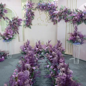 J-070 Artificial purple wedding flowers arch purple flower runner for decoration wedding artificial