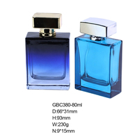 Vente en gros de flacons de parfum en verre à dégradé de couleur, design carré, bouchon, 80 ml, flacon de parfum en verre rechargeable pour parfum