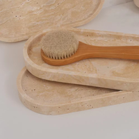 Plateau de douche en marbre travertin beige doré italien naturel, joli plateau ovale en pierre pour la décoration du comptoir de salle de bain