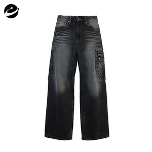 Jeans <span class=keywords><strong>Cargo</strong></span> Vintage Originali XUCHANG per <span class=keywords><strong>Uomo</strong></span>, Stile Baggy Nero con Rivetti e Lavaggio Acido, Streetwear - Product Image 2