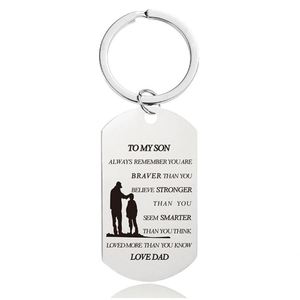 <span class=keywords><strong>Porte</strong></span>-clés promotionnel personnalisé pour père, en acier inoxydable, avec inscription « À <span class=keywords><strong>mon</strong></span> <span class=keywords><strong>fils</strong></span>, amour de papa, maman, grand-père », breloques pour clés de voiture, cadeaux pour la fête des pères - Product Image 3