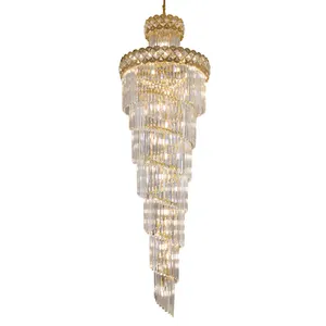 Modern Crystal Chandelier For Staircase Long Villa Hanging Light Fixture Large Home Decor Gold Stainless Steel Led Cristal Lamp