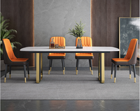 Ensemble Table à Manger Hanyee en Marbre Acier Inoxydable Simple Moderne Meuble Maison Minimaliste Gain de Place Or Métal Acier Stable