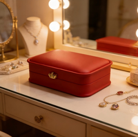 Boîte à bijoux haut de gamme en cuir rouge avec logo personnalisé, boîte à bagues de luxe, boîte à bagues de mariage, étui à bijoux, emballage de bijoux