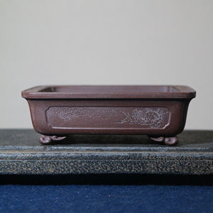 Maceta Rectangular Baja de Zisha Hecha a Mano con Tallado de Bambú, Estilo Clásico - Product Image 1