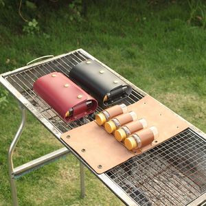 Camping <b>Spice</b> Kit with 4 <b>Jars</b> Foldable PU Leather <b>Spice</b> Holder Seasoning Storage Bag for Outdoor Picnic BBQ - Product Image 4