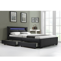 Willsoon Modernes Design Kingsize-Bett mit Stauraum, LED-Licht-Kopfteil aus PU-Leder, Massivholzrahmen mit Schubladen für den Heimgebrauch