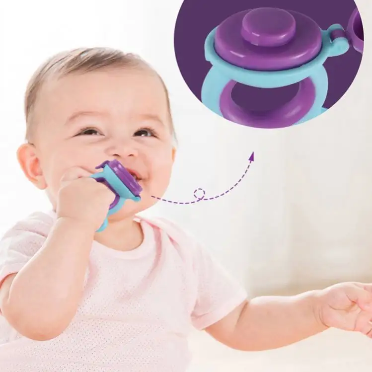 खाद्य ग्रेड <span class=keywords><strong>रंगीन</strong></span> BPA मुक्त सिलिकॉन शिशु ताजा बेबी फल फीडर teether शांत