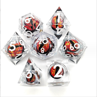 Ensemble de dés polyédriques en résine transparente faits à la main avec des inclusions d'œil de dragon, bords tranchants, 7 pièces, dés de jeu de rôle de table avec emballage en sac PE