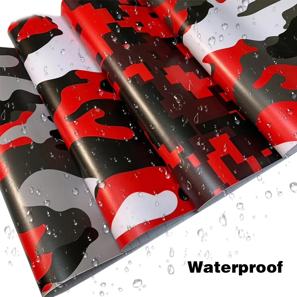 Car Red Series Camo Film Color Change PVC Waterproof Self Adhesive Camouflage Wrap for Auto Console Computer Motorcycle Sticker