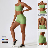 Ensemble de gymnastique de yoga de hanche de pêche sexy serrée de logo personnalisé exercice de fitness à séchage rapide tenue de yoga d'air dorsal de beauté