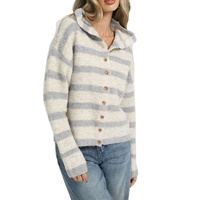 Cardigan en tricot rayé boutonné pour femme, collection automne 2026, col chemise, manches longues, style rétro