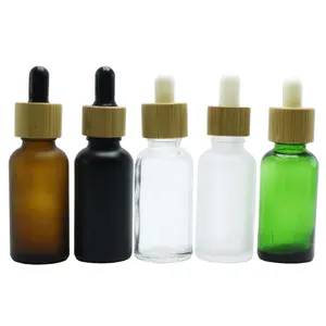 5ml 10ml 15ml 20ml 30 Ml 50ml 60ml 100ml Essential Oil Frosted Clear Amber Green Blue Glass Dropper Bottle With Bamboo Lid