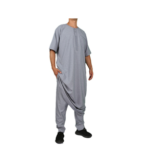 Vêtement pour homme adulte sans col à manches courtes, style marocain, thobe de prière avec pantalon - Product Image 3