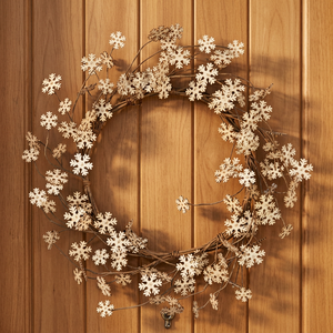 Corona Navideña Redonda de Metal Hecha a Mano con Copos de Nieve, Flores Decorativas, Sin Iluminación, Paquete Individual - Product Image 1