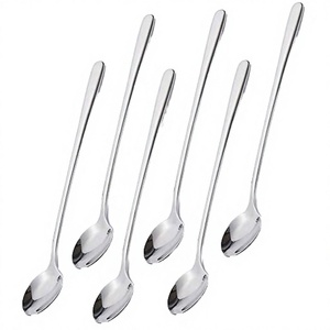 Cuillères à glace et à cocktail modernes en acier inoxydable miroir avec long manche pour cadeaux promotionnels - Product Image 2