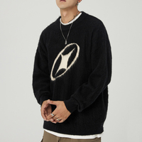 Pull en mohair personnalisé avec logo OEM ODM, tricot jacquard, col rond, tricoté, hiver, pull en mohair épais et duveteux pour hommes