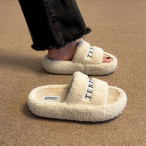 Women's All-Season Casual Fur for <strong>Slippers</strong> Lamb <strong>Wool</strong> with Height-increasing White Fur Plush Indoor Outdoor Use for Autumn Winter - Product Image 3