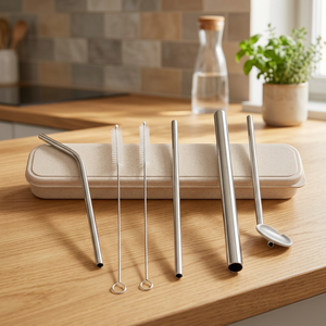Reusable Metal <b>Drinking</b> <b>Straws</b> Set 5-Pack Minimalist Bar Accessories with Cleaning Brush and Case - Product Image 3