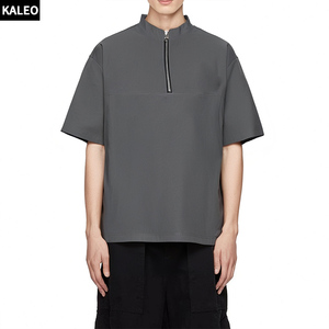 Maglietta Kaleo uomo pesante Hip Hop 100% cotone Street Wear magliette Oversize mezza Zip - Product Image 1
