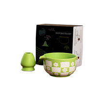 Idées cadeaux personnalisées Bol à matcha en céramique de 520 ml Fouet en bambou Chasen Support Ensemble de bol à matcha 2 pièces