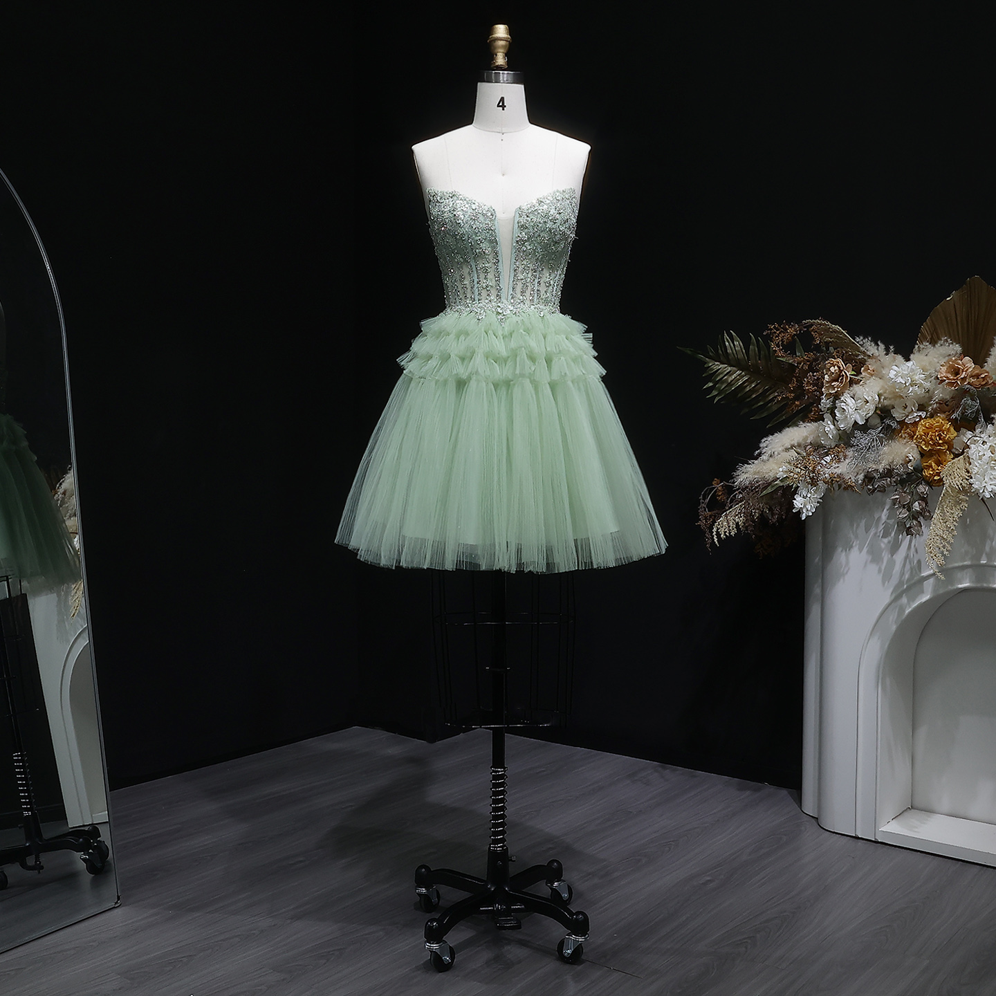 Shop Online Green Short Homecoming Dress Chic Square Neck Design |  Alibaba.com