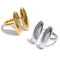 Bague ajustable en acier inoxydable plaqué or JINYOU 5677, double ovale et zircon cubique, pour les fêtes