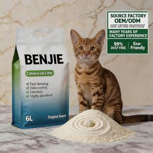 Litière pour chat BENJIE, 100% naturelle, en amidon de manioc, biodégradable et compostable, 6L, écologique, directement de l'usine - Product Image 1