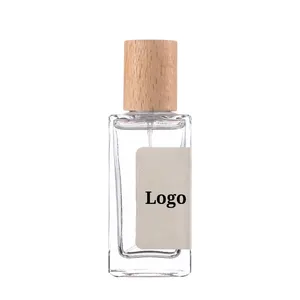 Wholesale Luxury Refillable Custom Empty Glass 30ml 50ml 100ml Wooden Cap Glass Spray Perfume Bottles