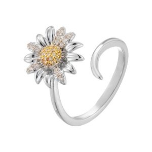 Daisy Pattern Open Ring Micro Pave Zircon Adjustable Fashion Ring For Party Jewelry - Product Image 5