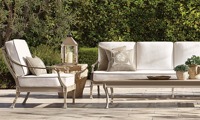 Ensemble de canapés d'extérieur en aluminium moulé sur mesure avec table foyer, ensemble de conversation vintage pour patio, coussins imperméables pour jardin