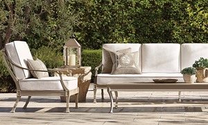 Custom Cast Aluminum Outdoor <b>Sofa</b> Set with Fire Pit Table, Vintage Patio Conversation Set, <b>Waterproof</b> Cushions for Garden - Product Image 4