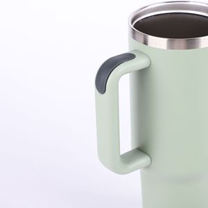 Gobelet isotherme personnalisé avec logo, 40 oz, en acier inoxydable, avec paille rabattable, poignée et isolation sous vide - Product Image 5
